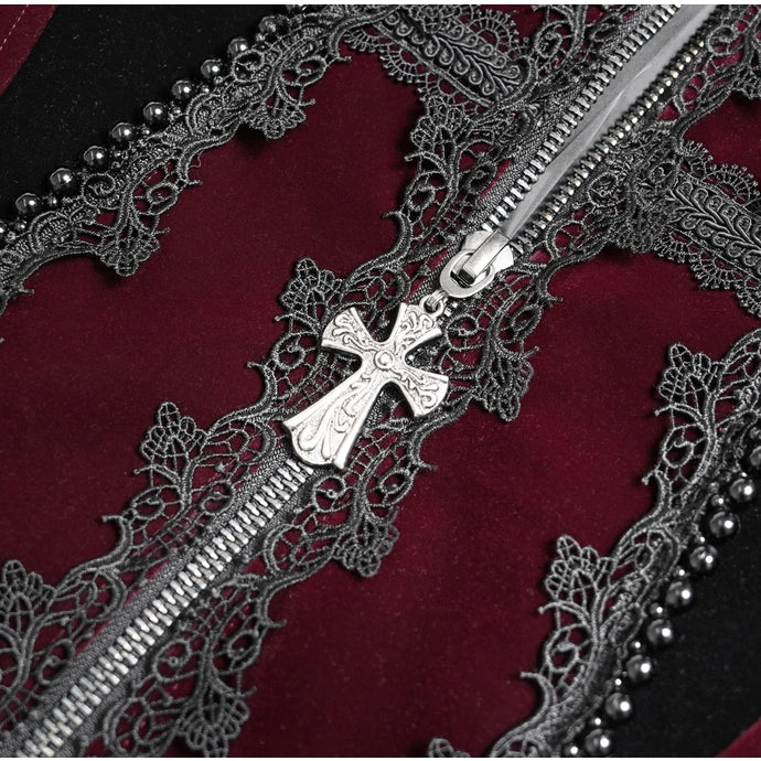 Big Buckle Zip Long Velvet Burgundy Jacket
