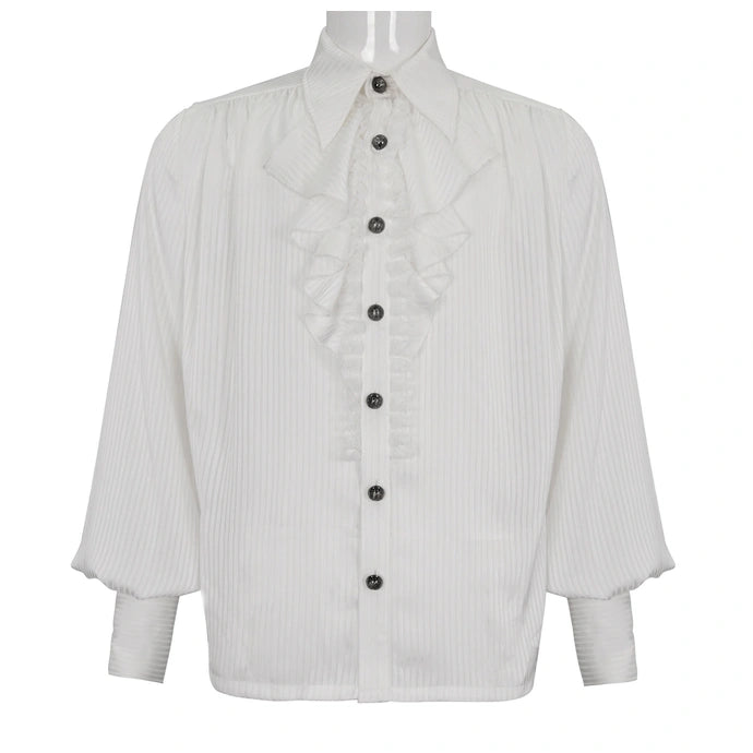 White Pinstripe Ruffle Shirt