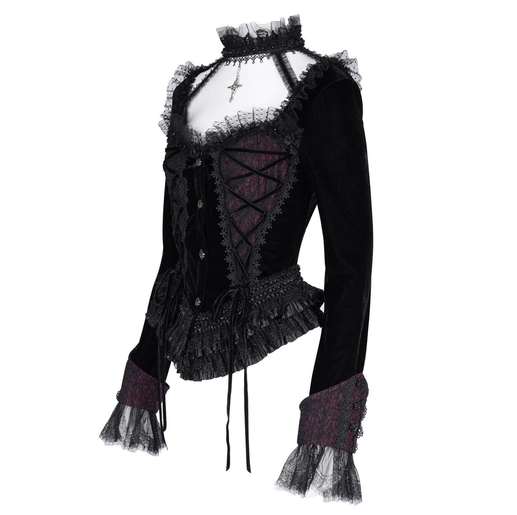 Gothic Cut Out Lace Hem Blouse