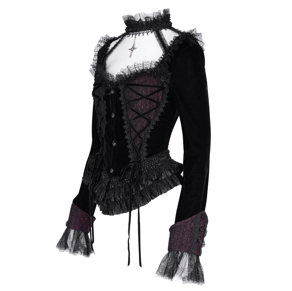 Gothic Cut Out Lace Hem Blouse