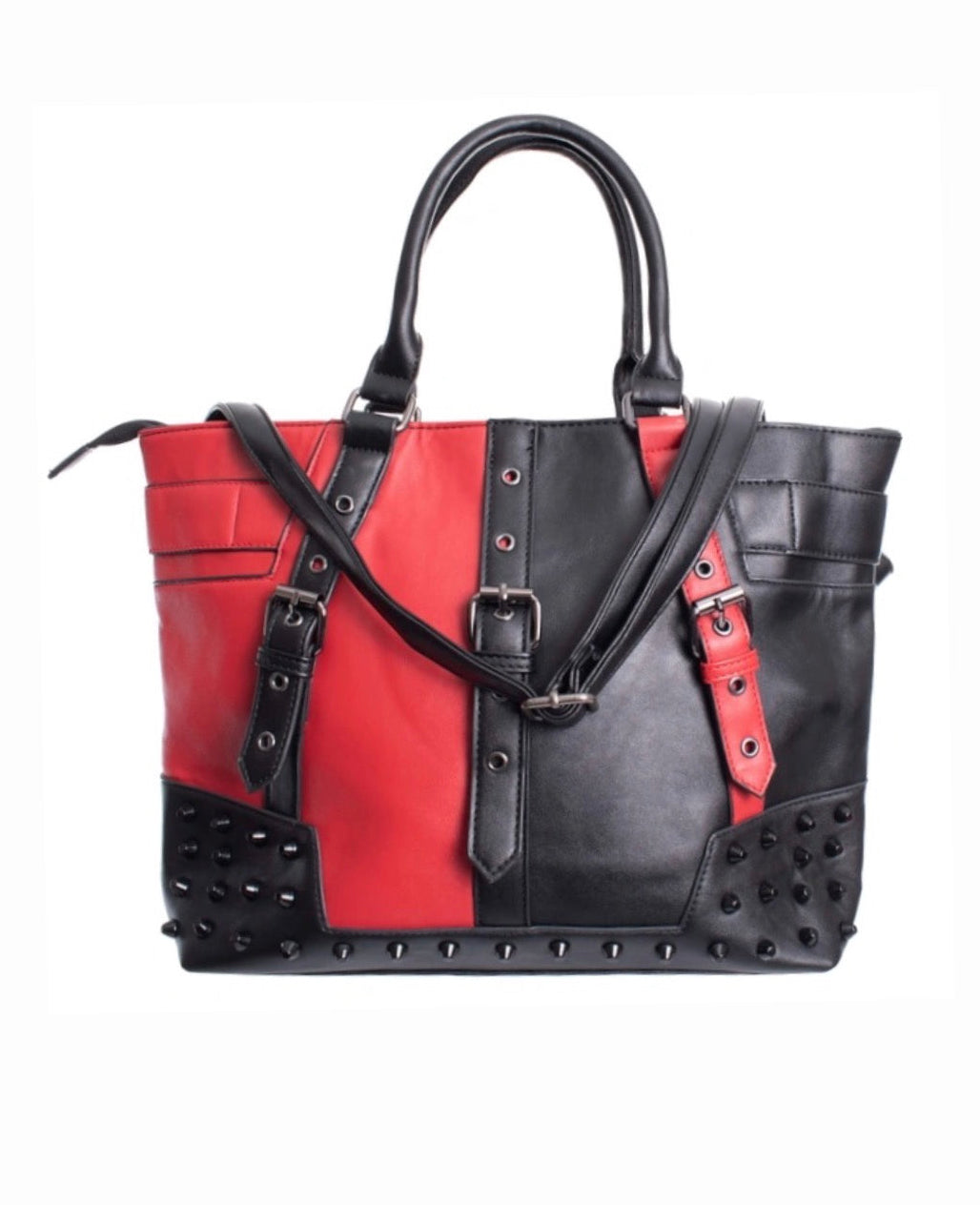 Black & Red Buckle Stud Handbag