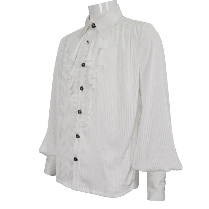 White Pinstripe Ruffle Shirt
