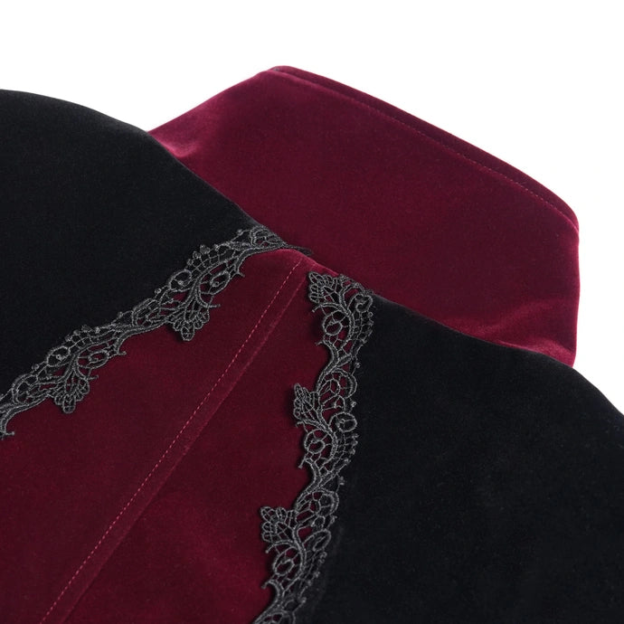 Big Buckle Zip Long Velvet Burgundy Jacket