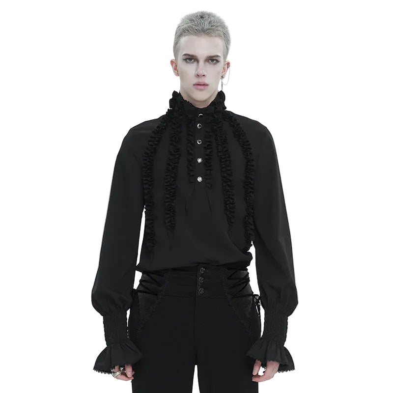 Black Ruffle Pleat High Neck Shirt
