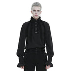 Black Ruffle Pleat High Neck Shirt