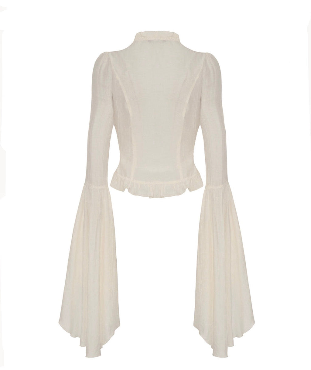 Cream Flared Sleeve Key Heart Charm Blouse