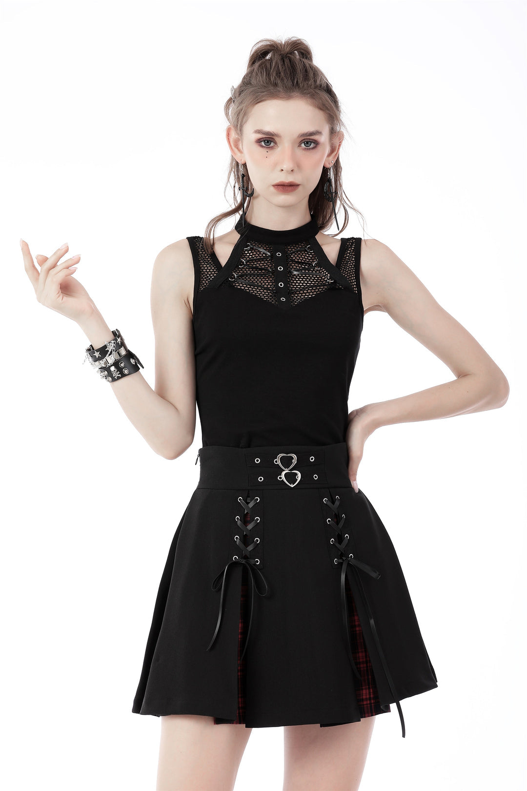 Sleeveless Halter Neck Net Tank Top