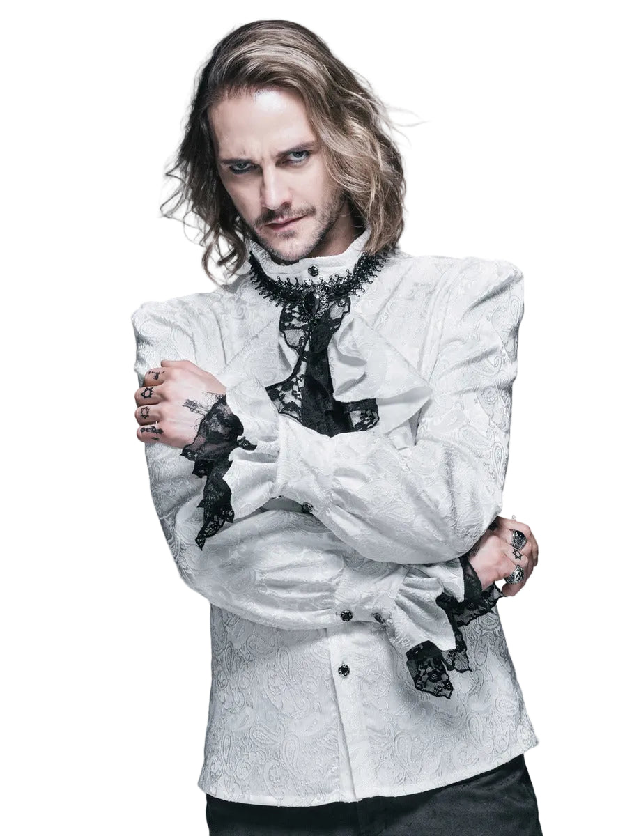 White Paisley Jacquard Shirt With Cravat