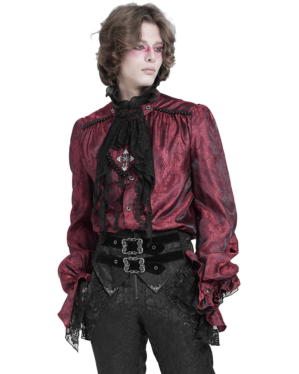 Red Crucifix Jacquard Detachable Cravat Shirt