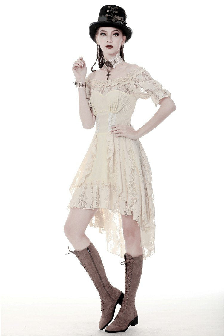 Steampunk Cream Cocktail Lace Dress