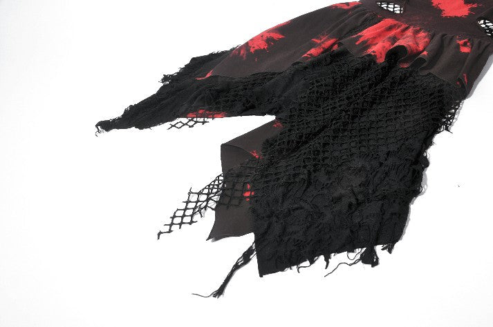Black & Red Tie Dye Net Layered Dress