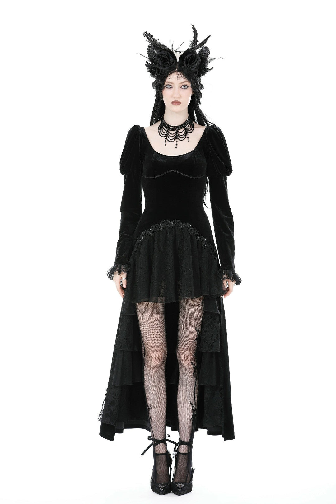 Velvet Ruffle Hi-Lo Dress