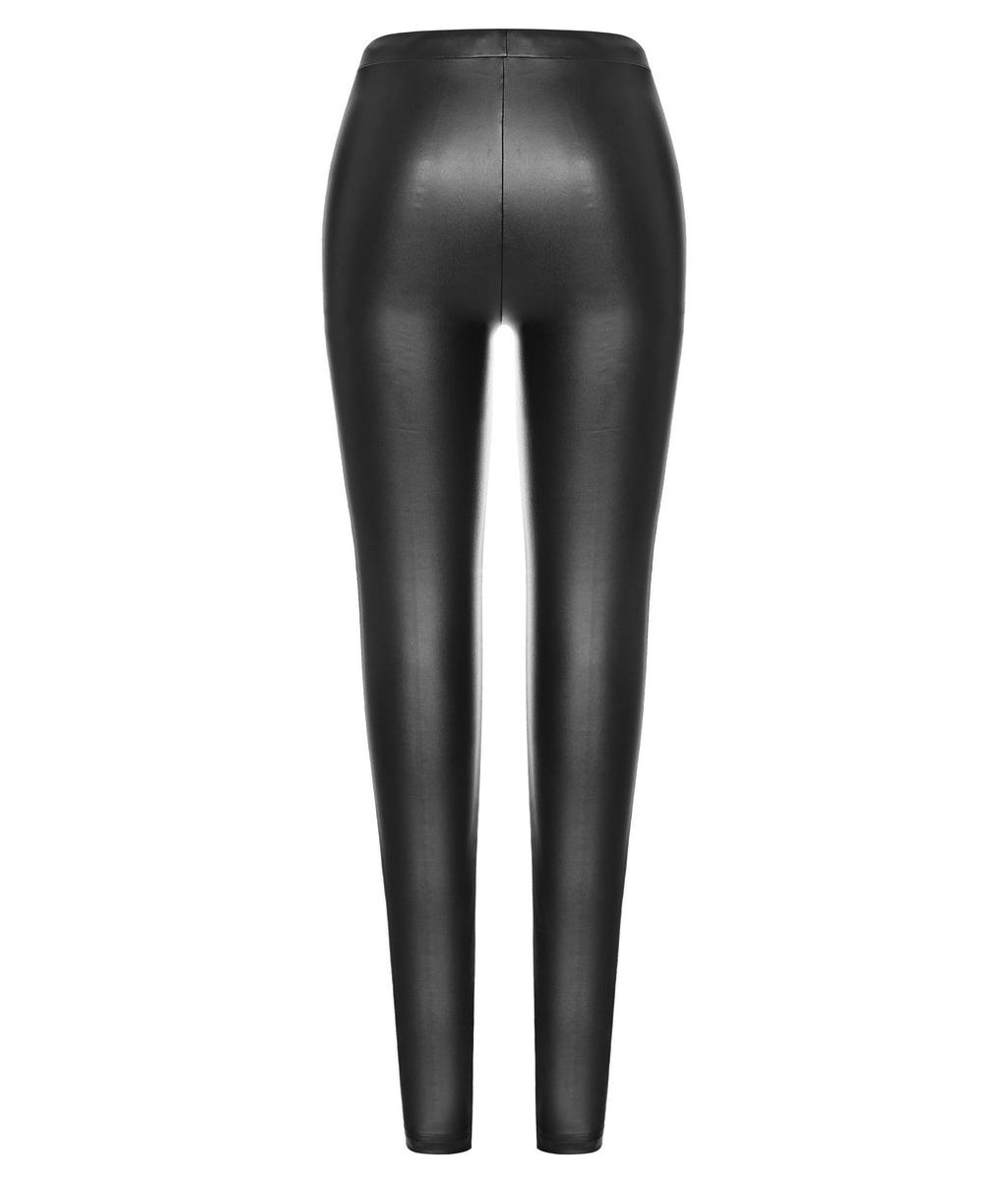 Black Gothic Lace PU Leather Leggings