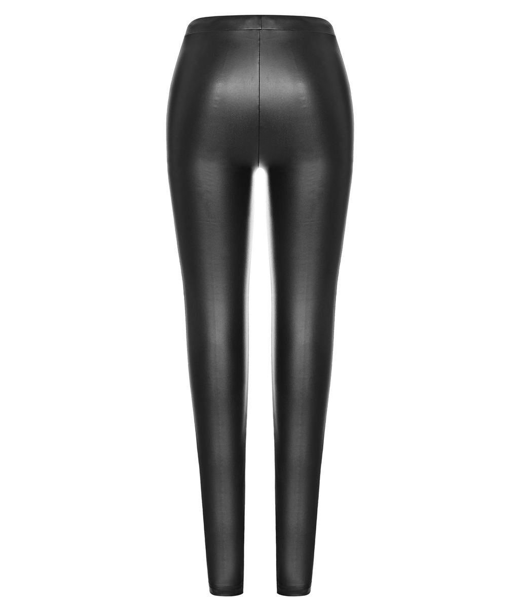 Black Gothic Lace PU Leather Leggings