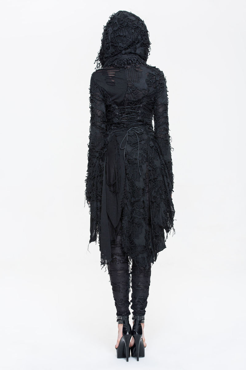 Shredded Long Hooded Cardigan