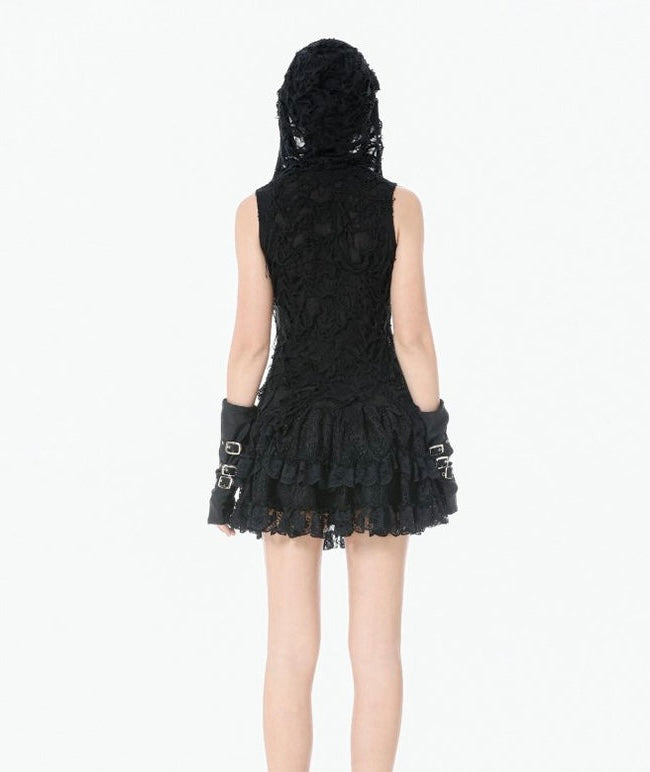 Ruffle Double Buckle Eyelet Strap Mini Skirt