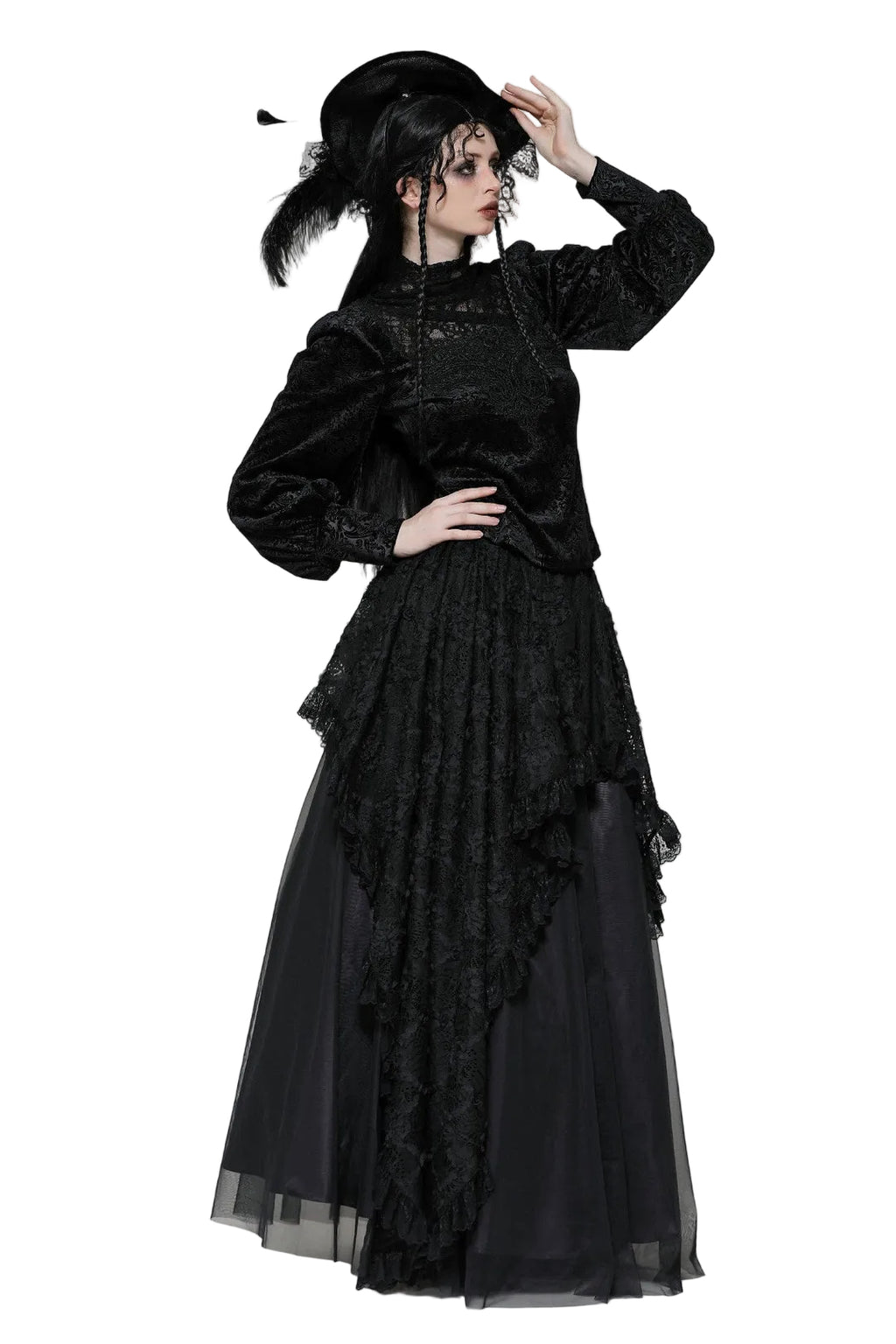 High Neck Jacquard Velvet Blouse