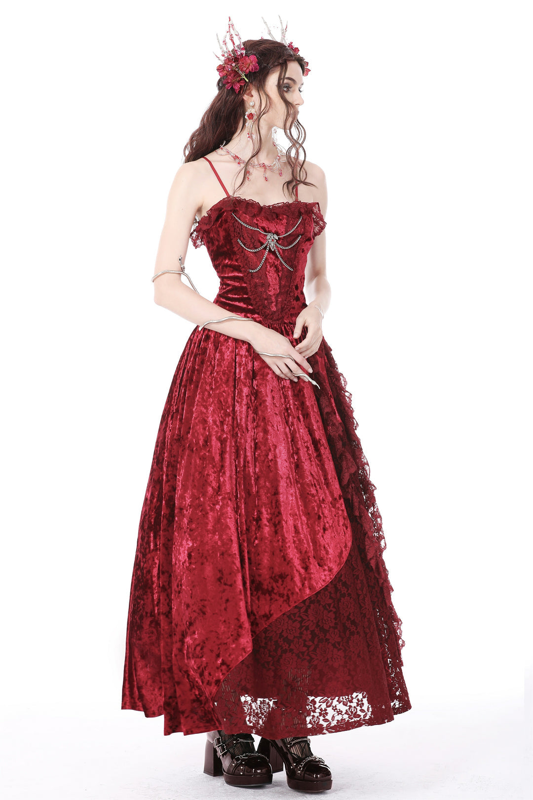 Blood Velvet Chain Maxi Dress