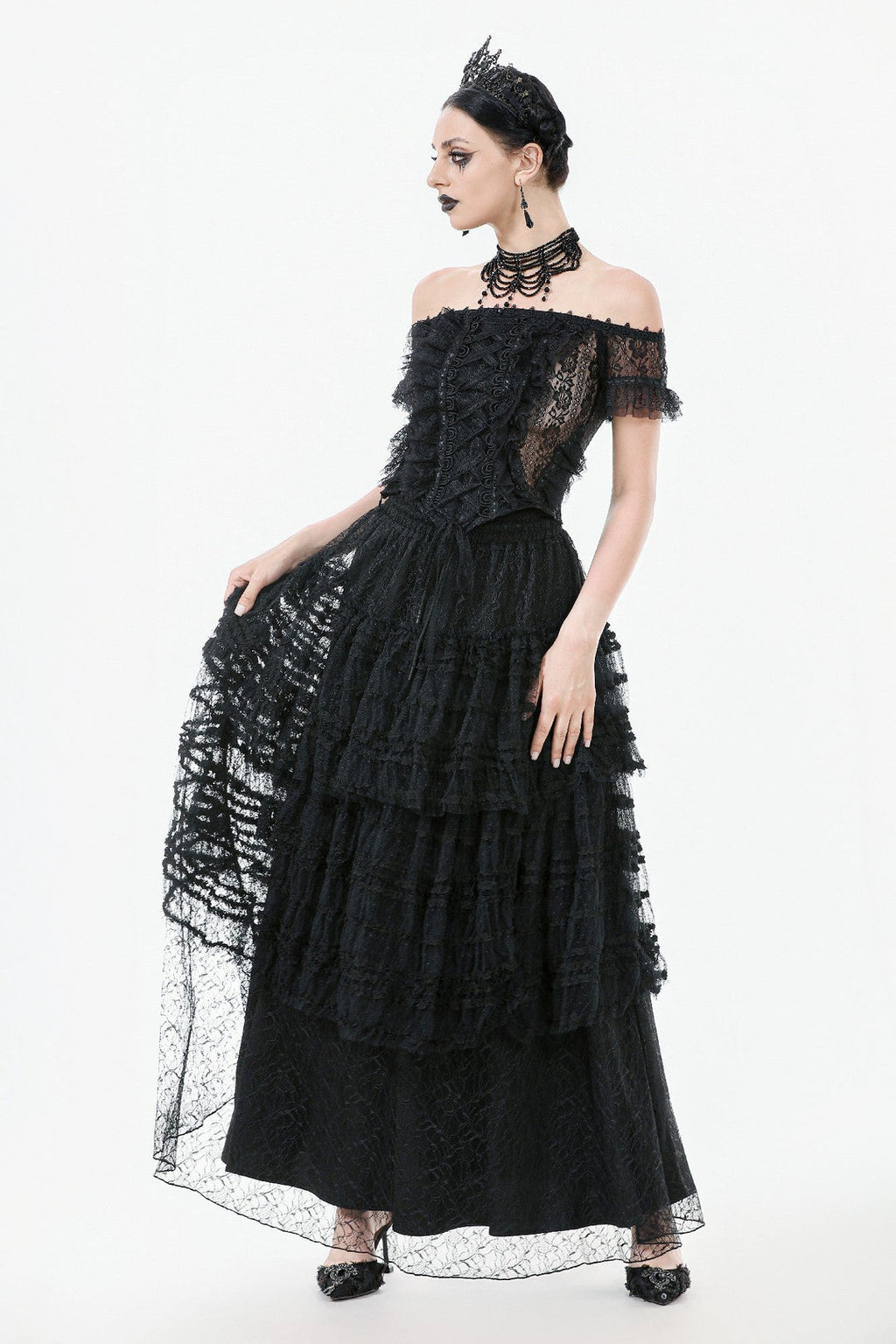 Tiered Net Lace Skirt