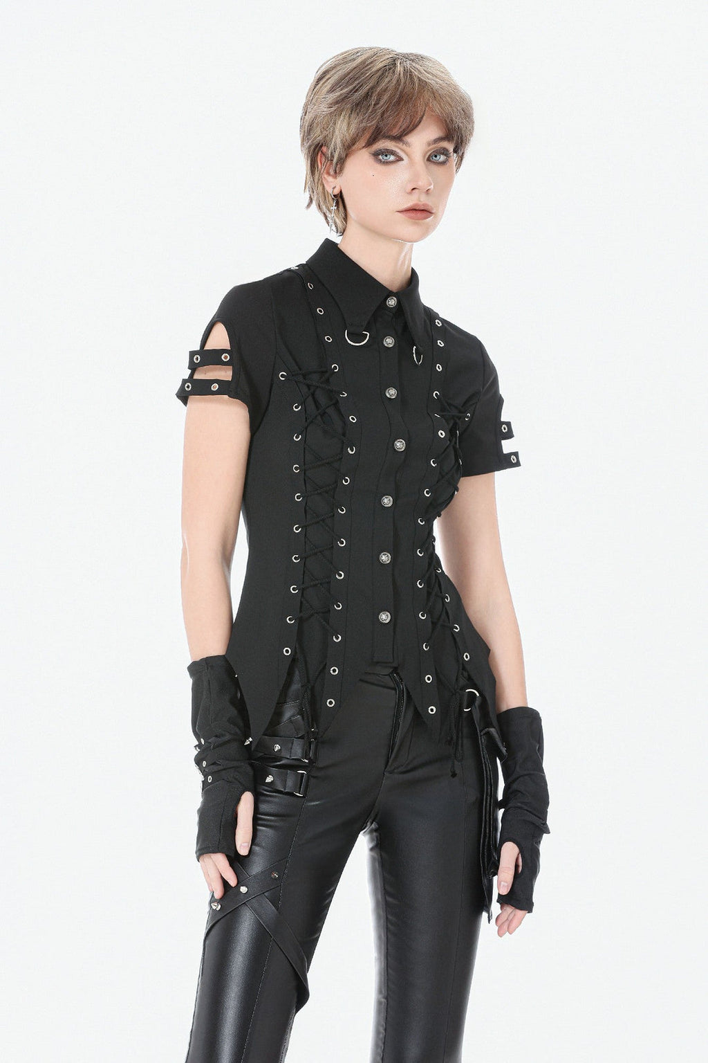Ruptured Punk Eyelet Lace Up Shirt