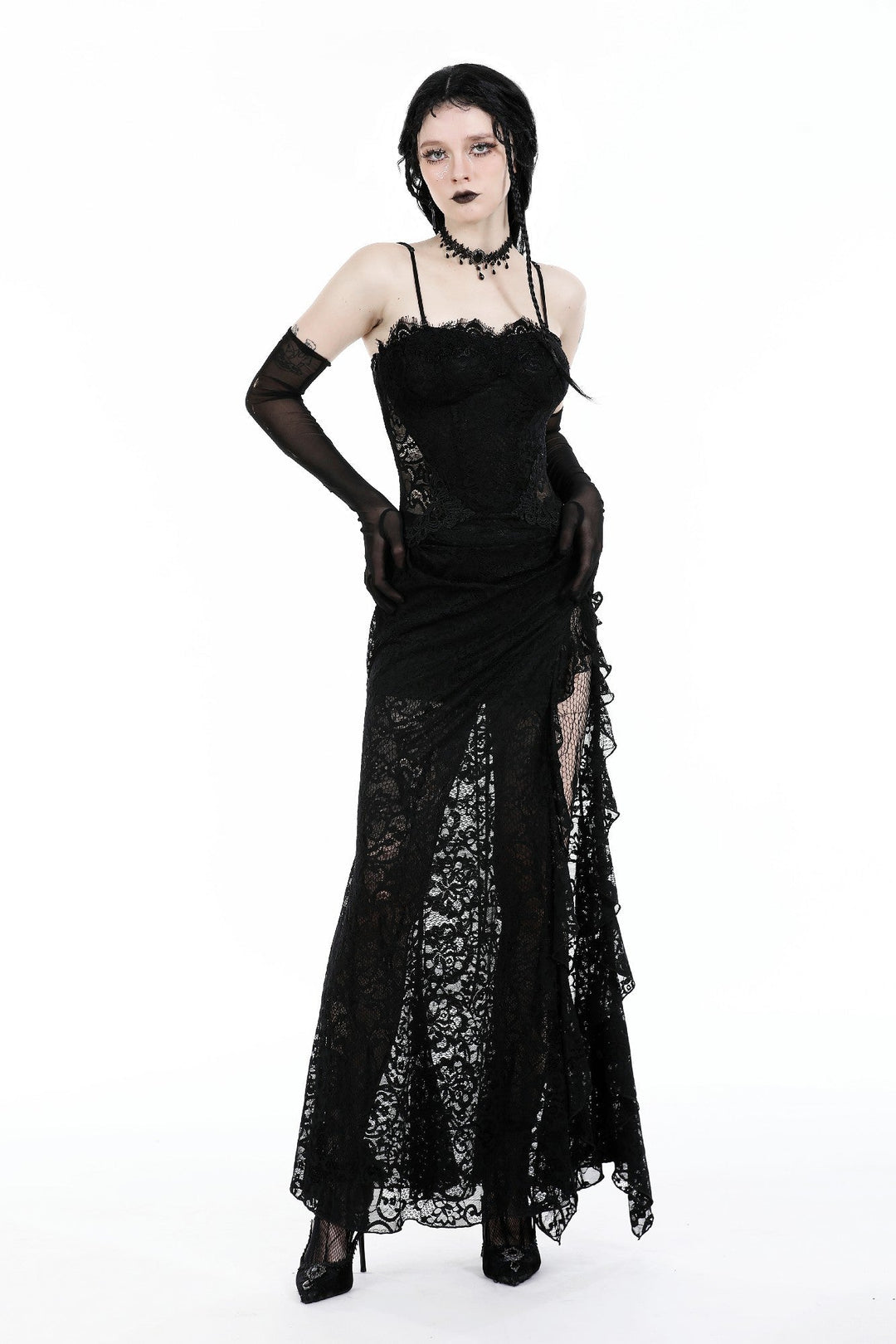 Lace Thigh Split Maxi Dress
