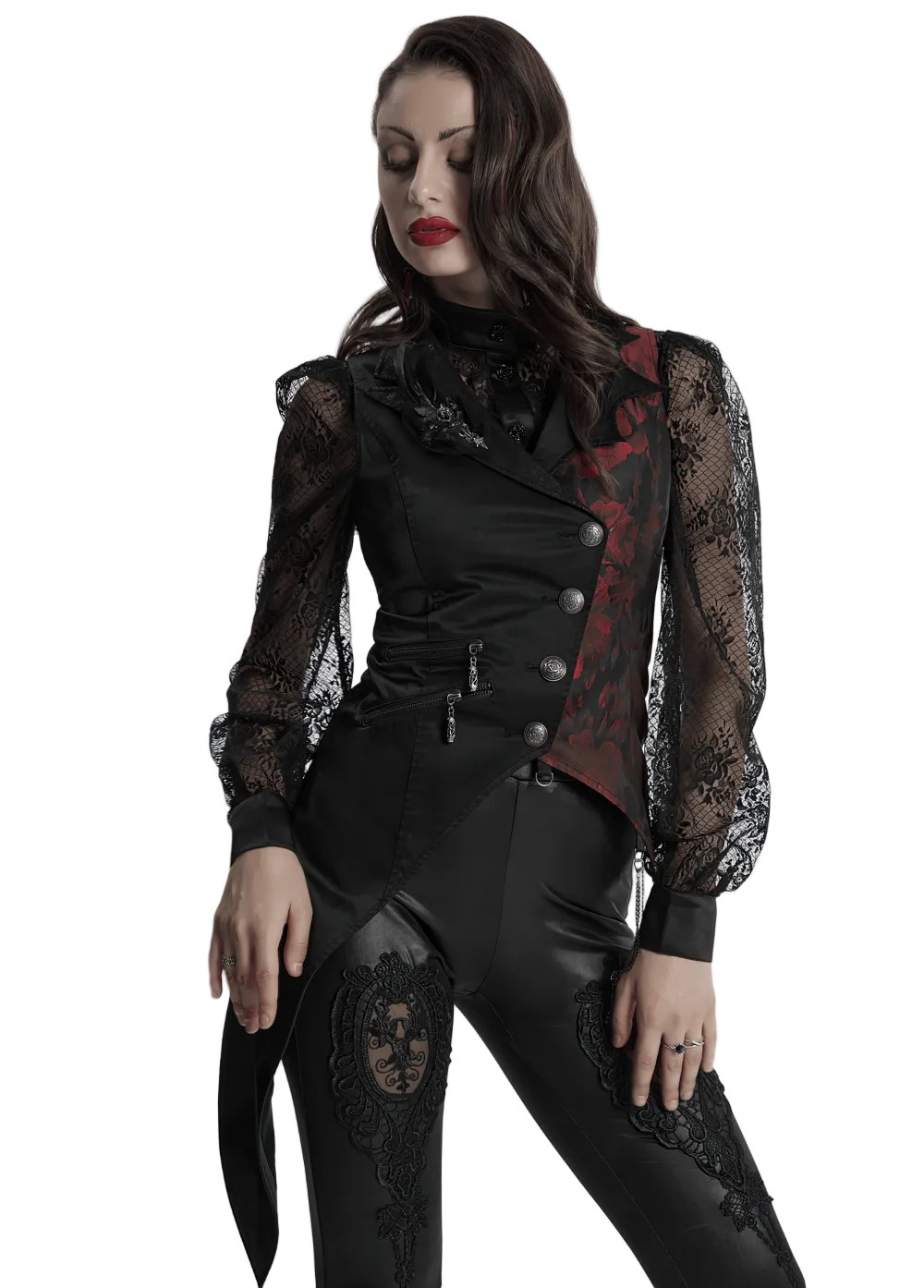 Women’s Black & Red Asymmetrical Waistcoat