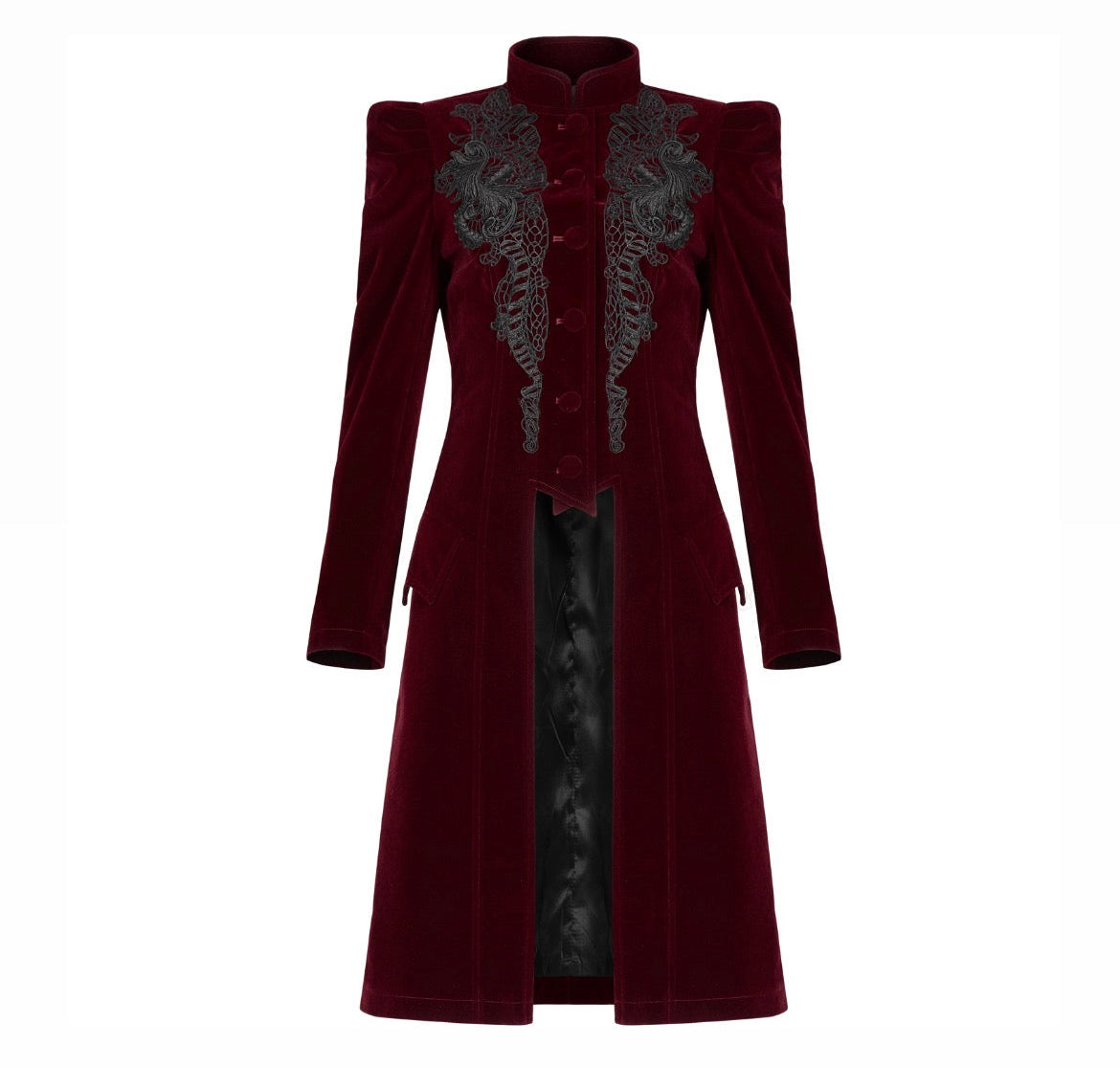 Mid Length Elegant Red Velvet Gothic Coat