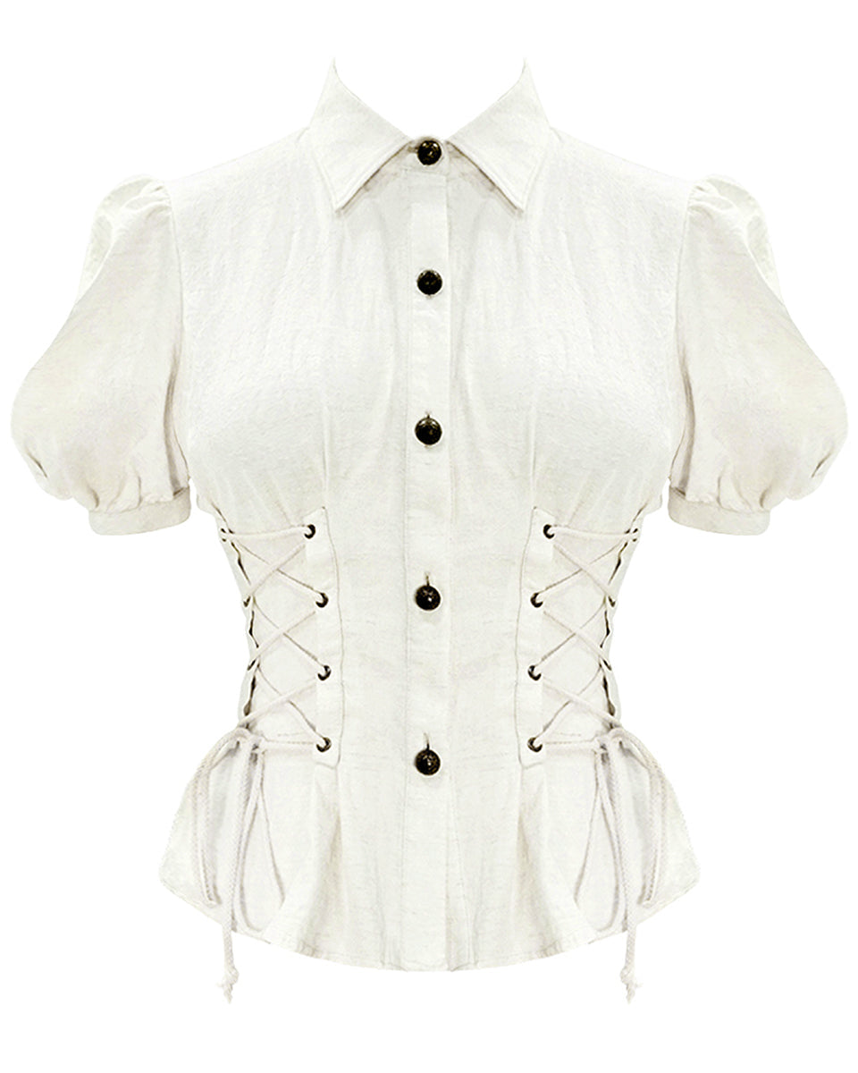Off White Vintage Lace Up Blouse