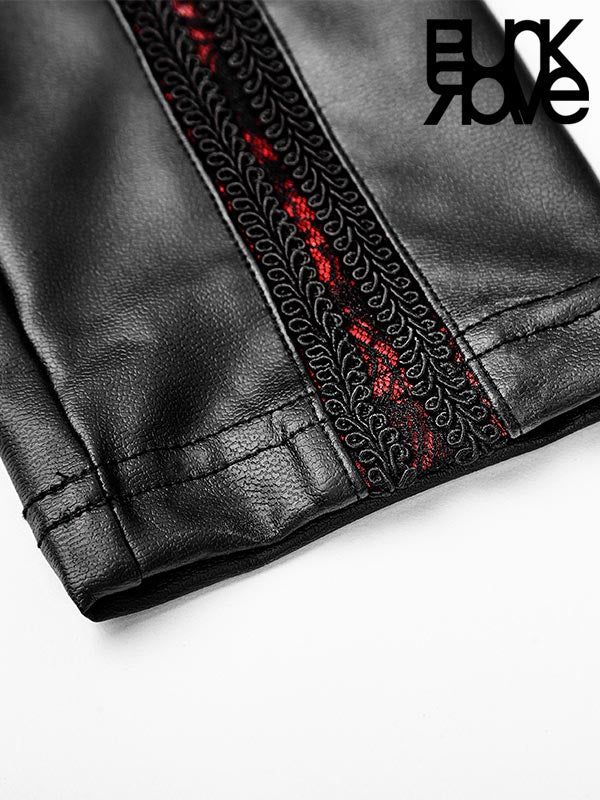 Black & Red Gothic Lace PU Leather Leggings