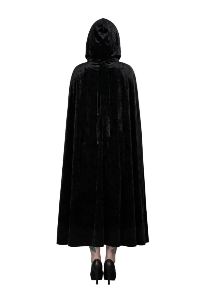 Black Long Velvet Hooded Cape