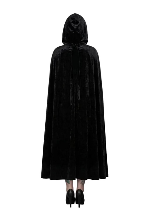 Black & Purple Long Velvet Hooded Cape