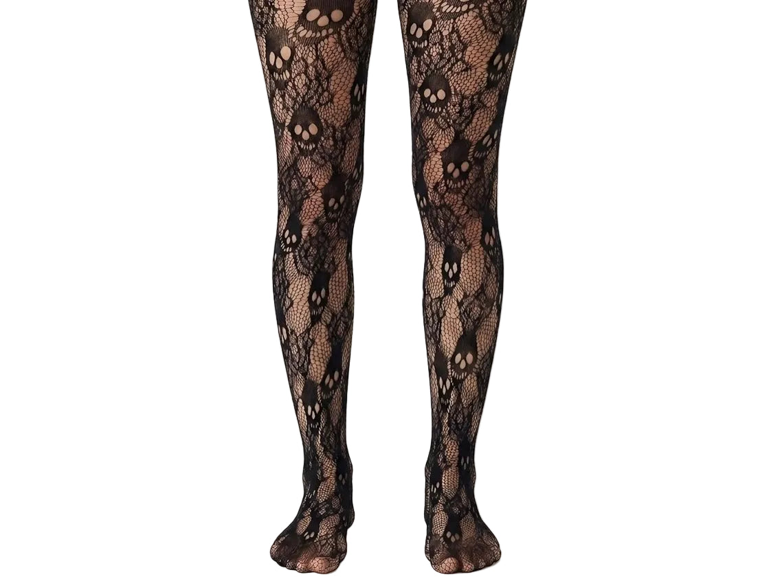 Rose Skull Netted Tights