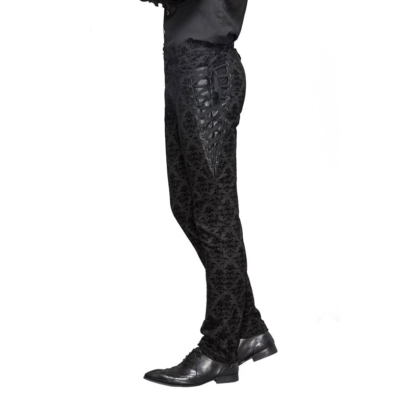 Gothic Patterned Side Lace Up Trousers