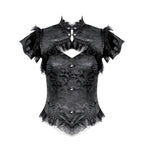 Cutout Crucifix Frill Hem Jacquard Blouse