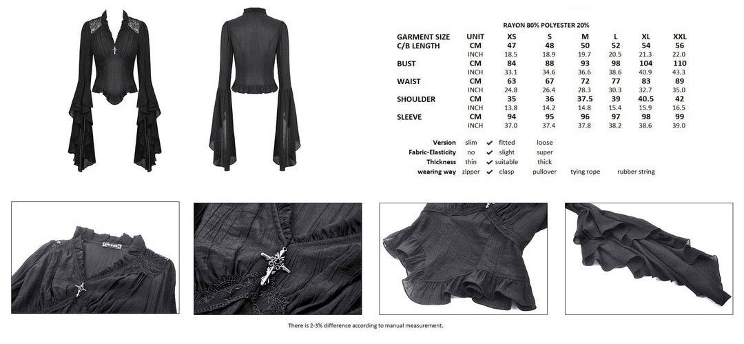 Black Flared Sleeve Crucifix Charm Blouse