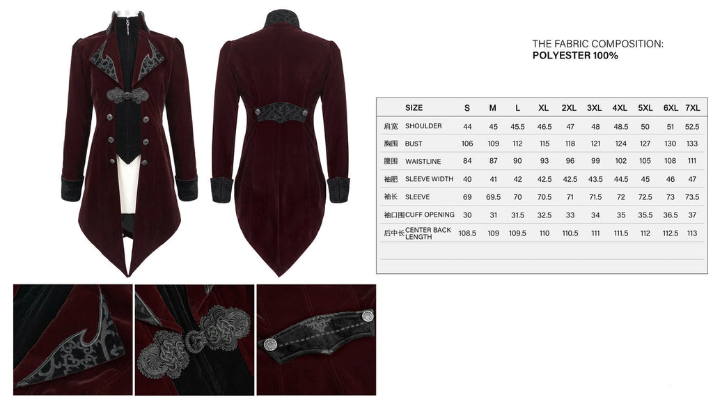 Burgundy Gothic Velvet Tailcoat