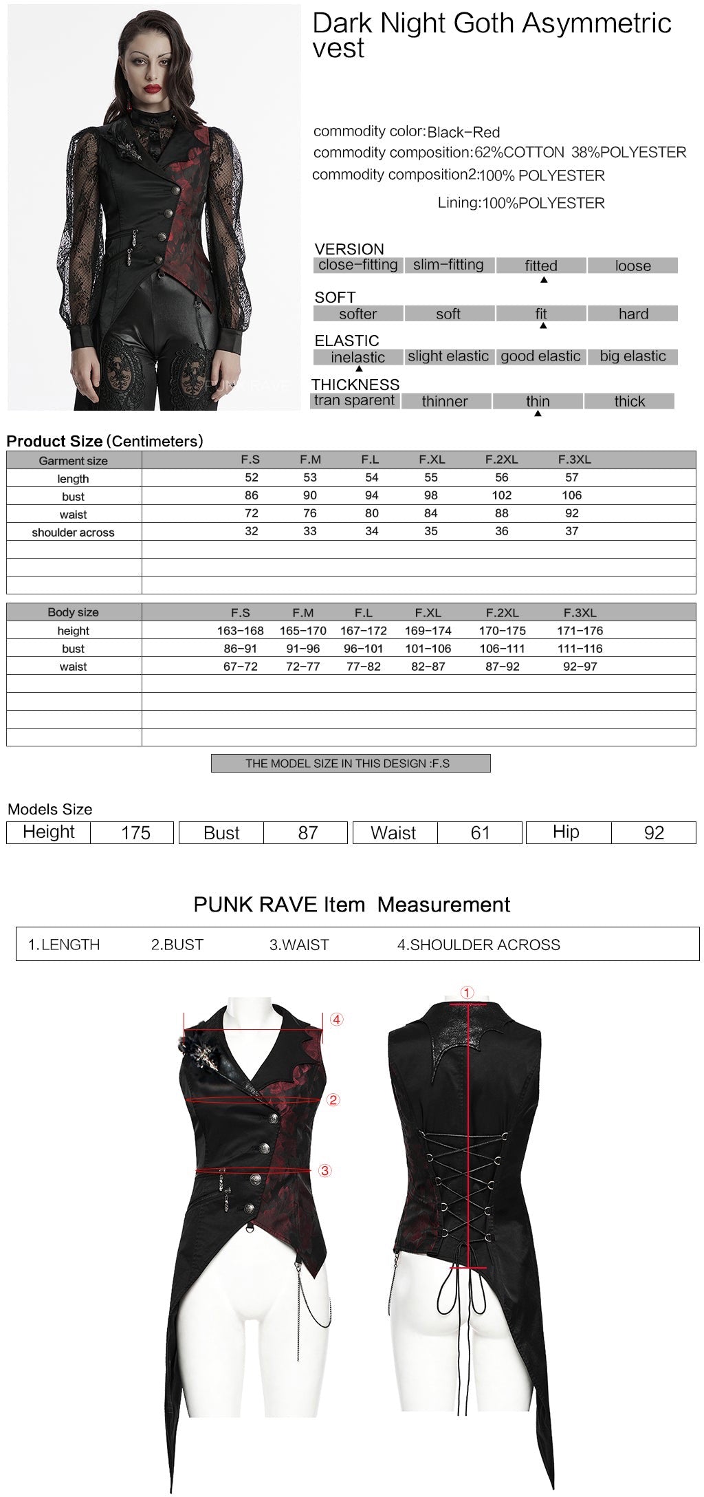 Women’s Black & Red Asymmetrical Waistcoat