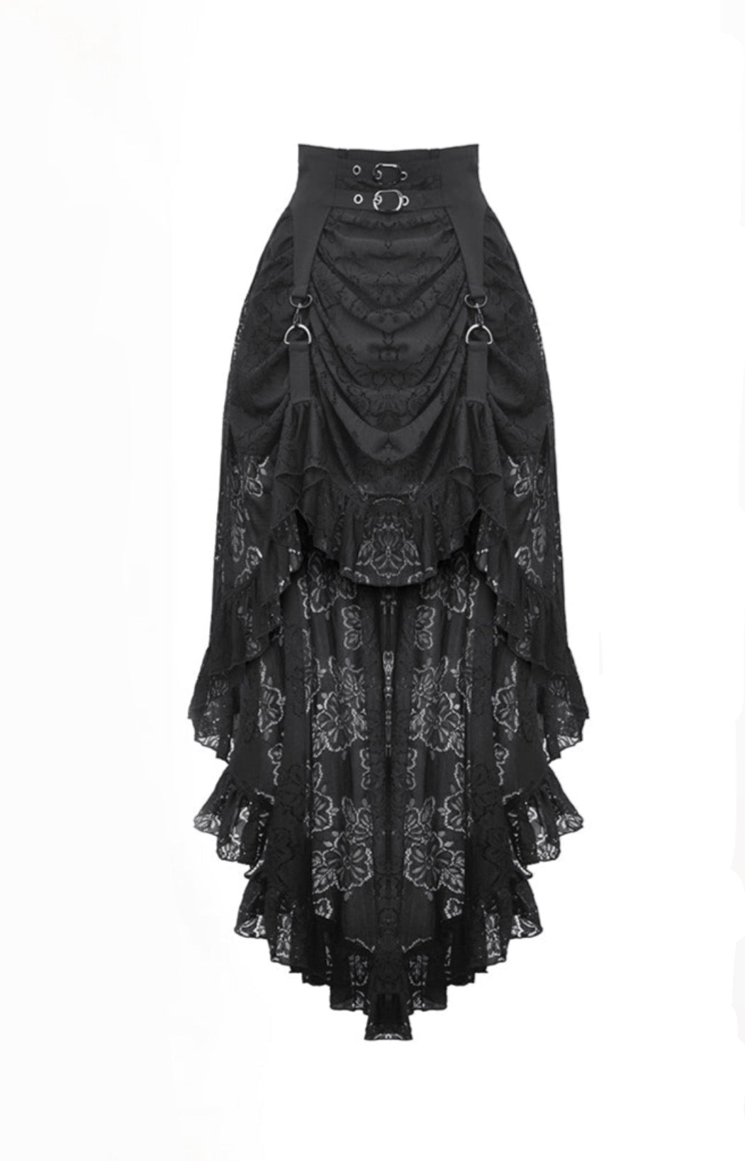 Hi-Lo Harness Strap Lace Skirt
