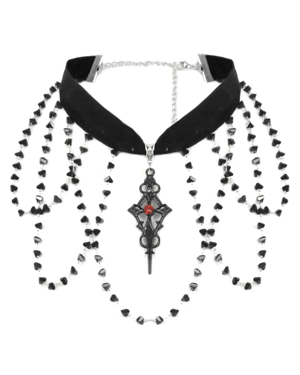 Beaded Crucifix Choker Necklace