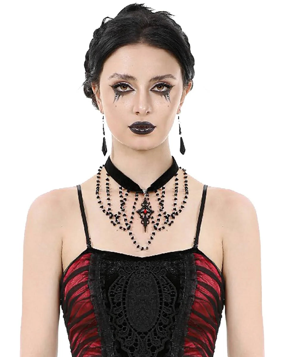 Beaded Crucifix Choker Necklace