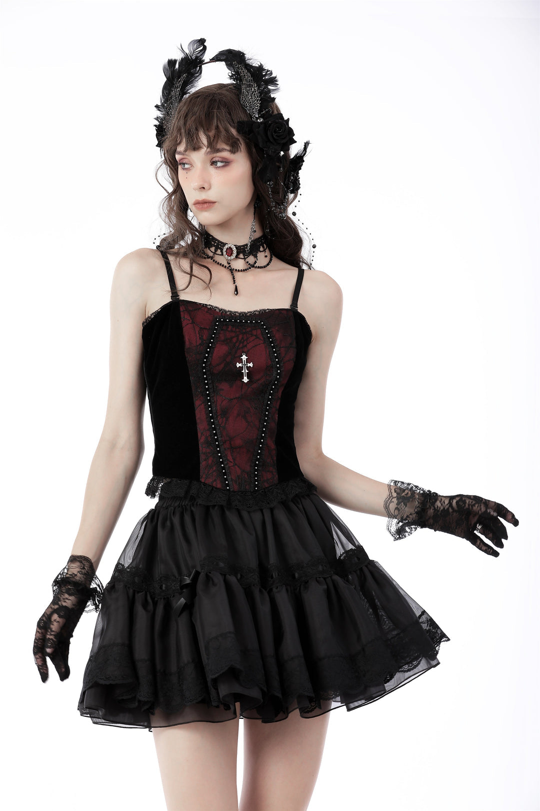Red Cobweb Crucifix Corset Vest