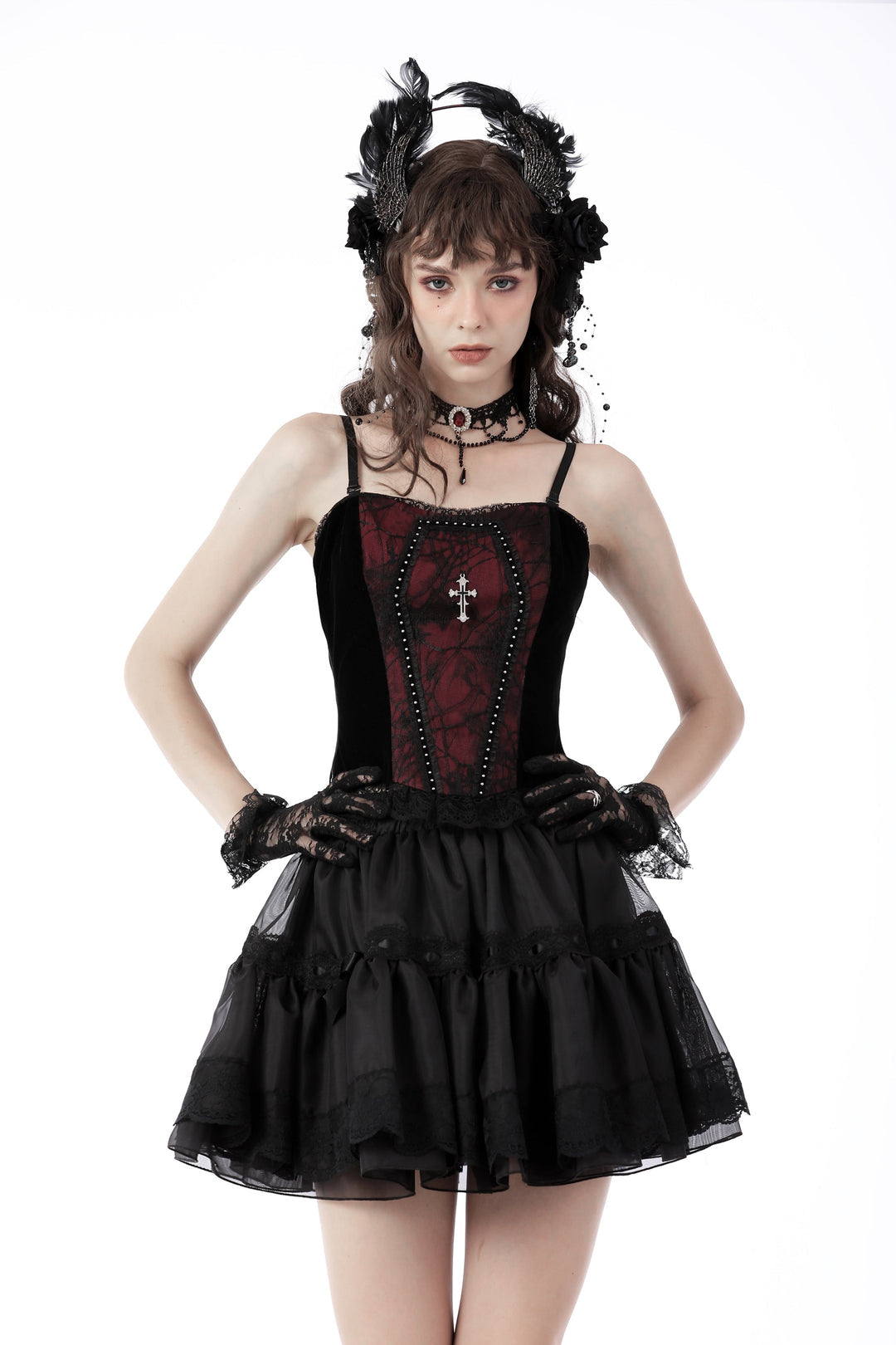Red Cobweb Crucifix Corset Vest
