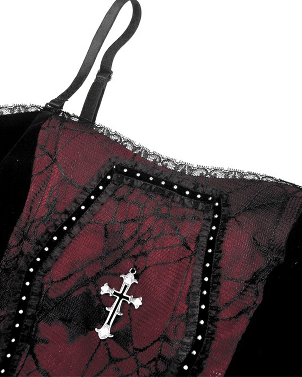 Red Cobweb Crucifix Corset Vest