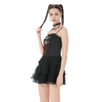 Double Buckle Black & Red Ruffle Lace Dress