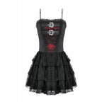 Double Buckle Black & Red Ruffle Lace Dress