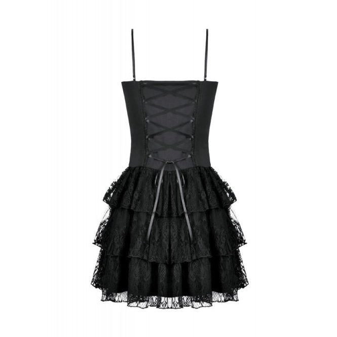 Double Buckle Black & Red Ruffle Lace Dress