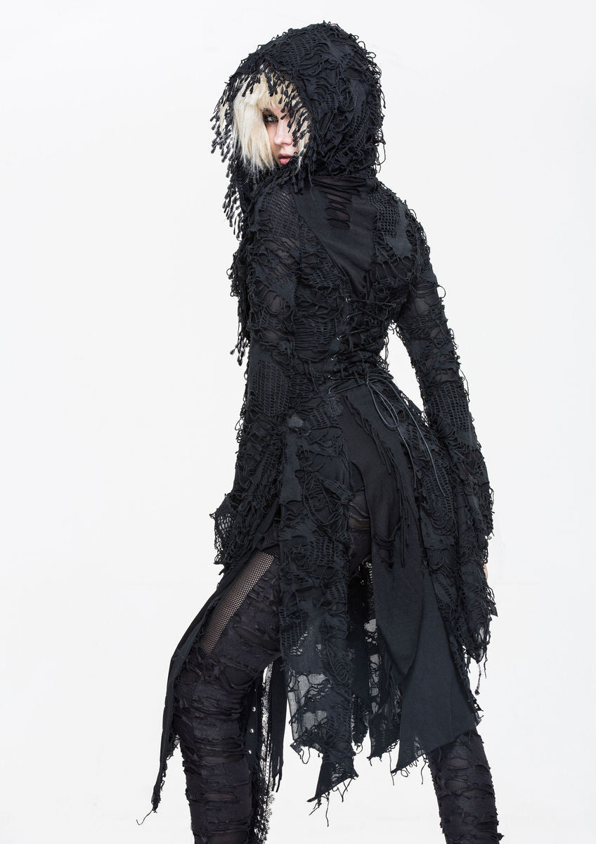 Shredded Long Hooded Cardigan
