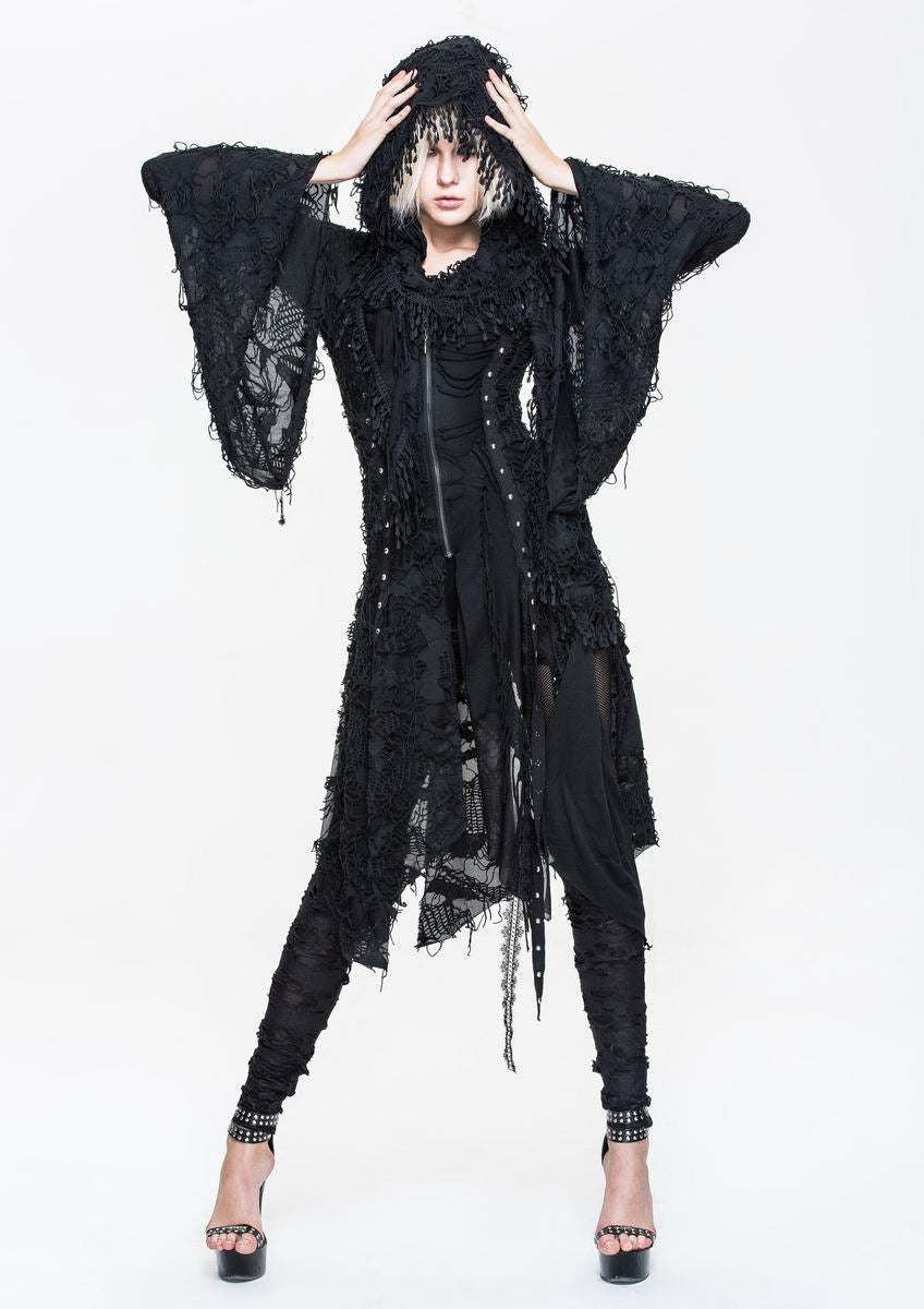 Shredded Long Hooded Cardigan