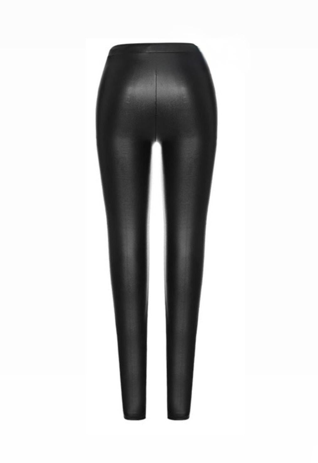 Black & Red Gothic Lace PU Leather Leggings