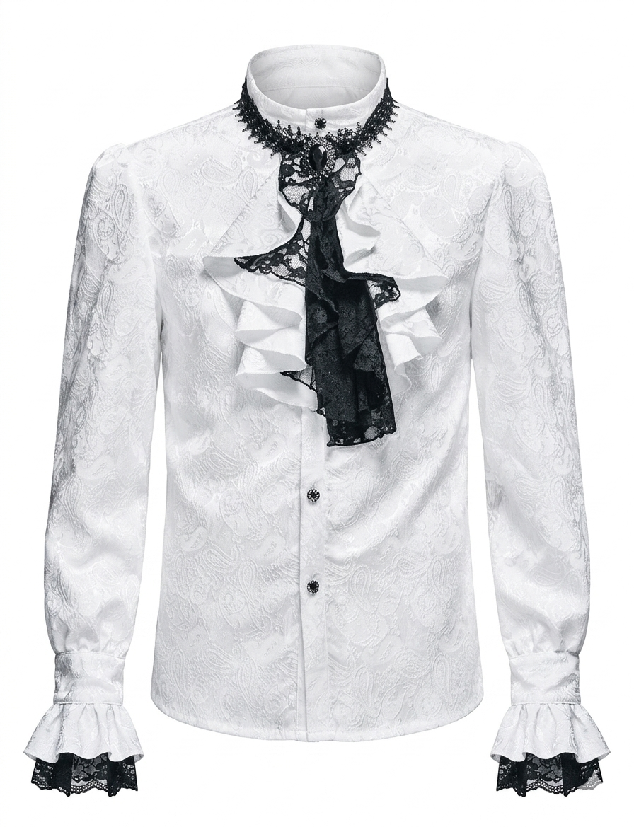 White Paisley Jacquard Shirt With Cravat